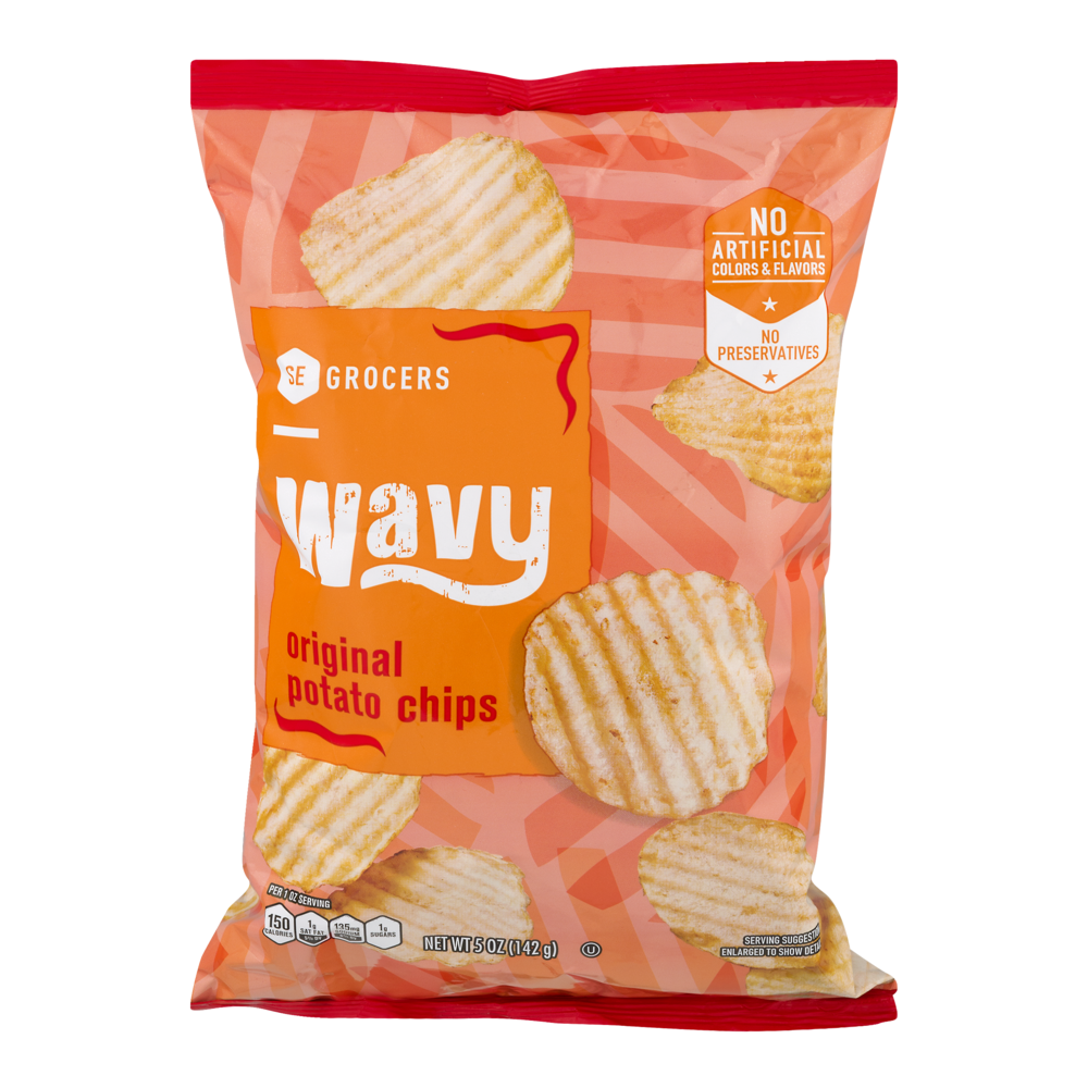 slide 1 of 1, SE Grocers Original Potato Chips Wavy, 5 oz