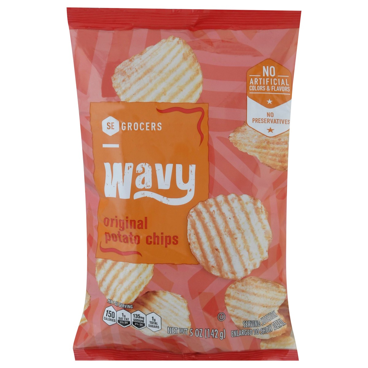 slide 1 of 1, SE Grocers Original Potato Chips Wavy, 5 oz