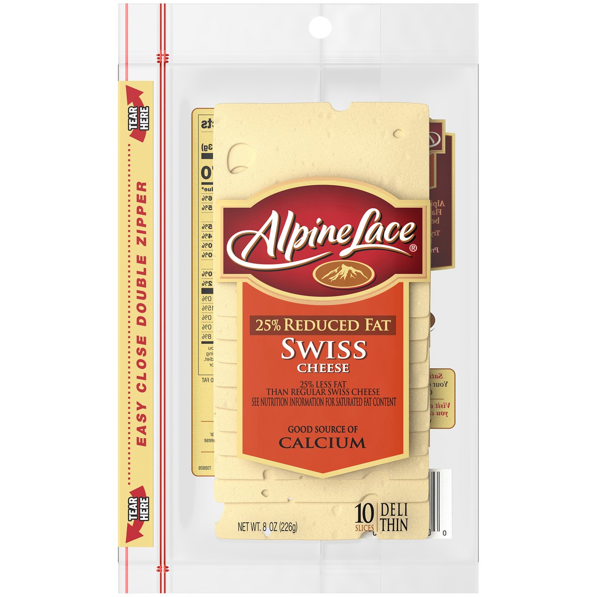 slide 5 of 8, Alpine Lace 25% Reduced Fat Swiss Cheese Slices, 