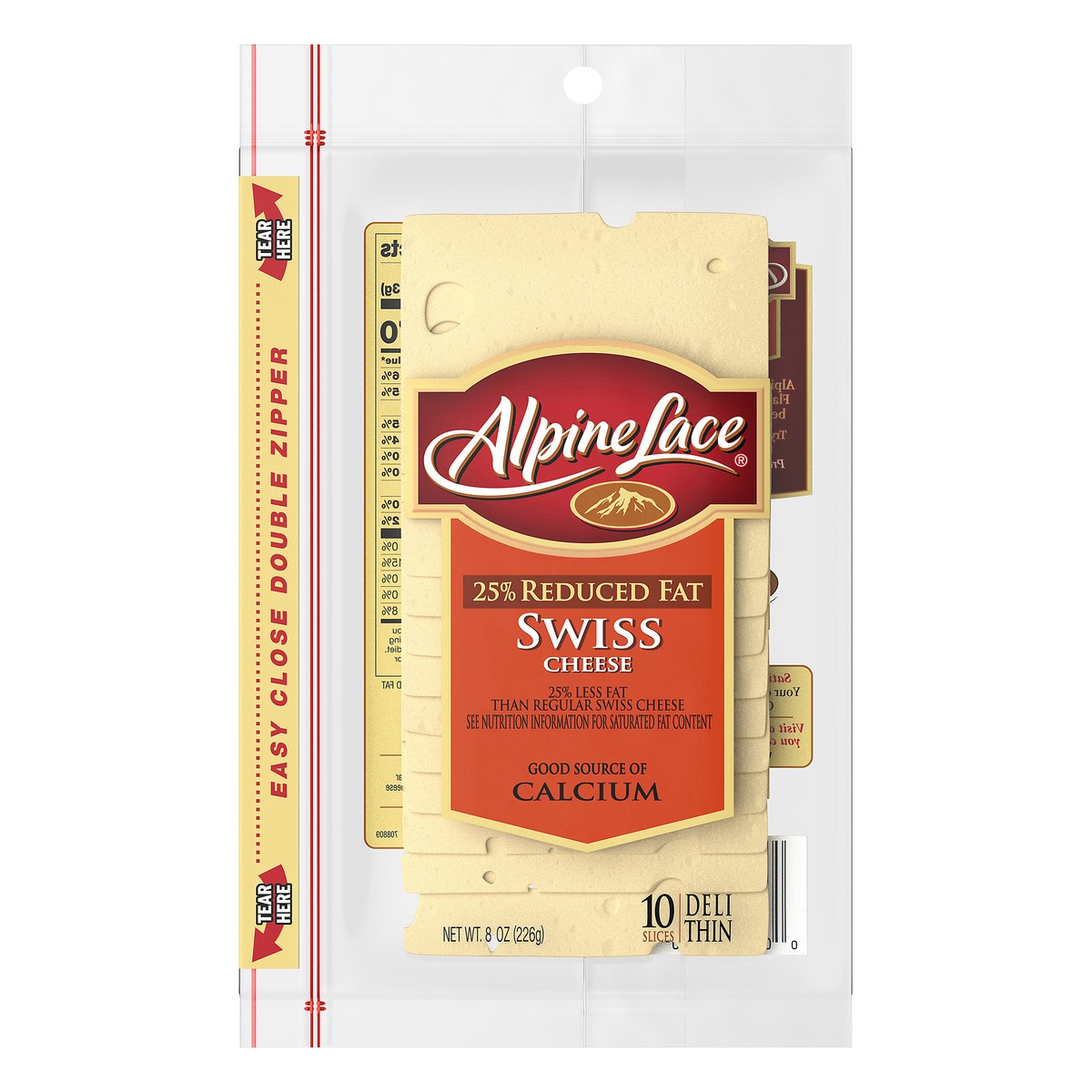 slide 7 of 8, Alpine Lace 25% Reduced Fat Swiss Cheese Slices, 