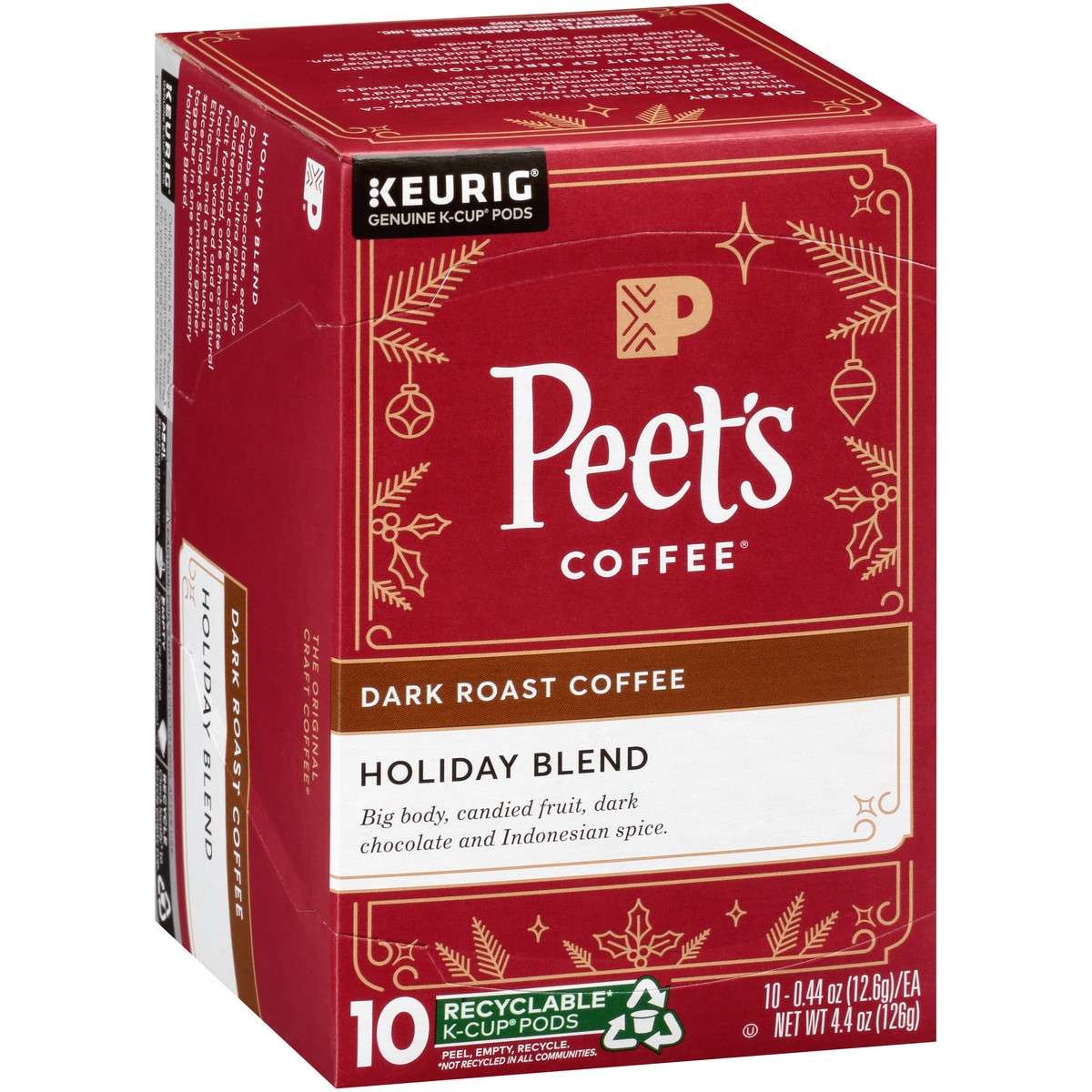 slide 6 of 9, Peet's Coffee, Holiday Blend Dark Roast K-Cup Coffee Pods - 10ct Carton, 10 ct