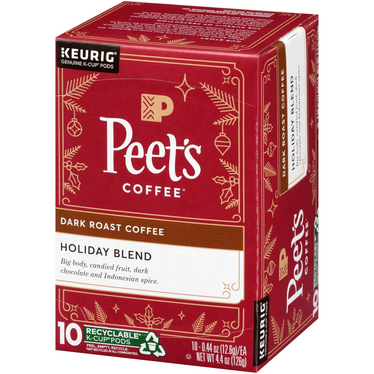 slide 7 of 9, Peet's Coffee, Holiday Blend Dark Roast K-Cup Coffee Pods - 10ct Carton, 10 ct