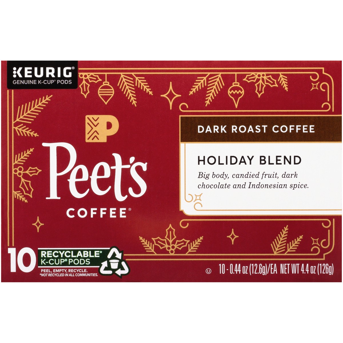 slide 2 of 9, Peet's Coffee, Holiday Blend Dark Roast K-Cup Coffee Pods - 10ct Carton, 10 ct