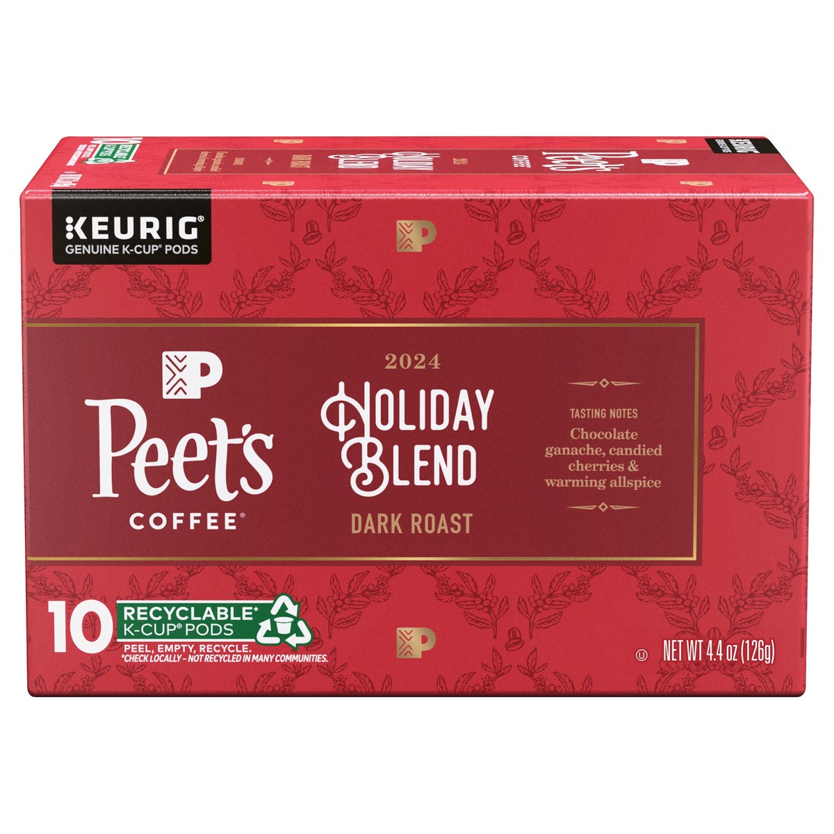 slide 1 of 9, Peet's Coffee, Holiday Blend Dark Roast K-Cup Coffee Pods - 10ct Carton, 10 ct