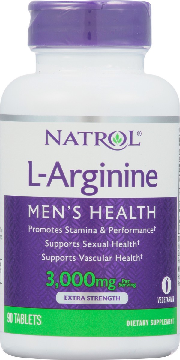 slide 5 of 14, Natrol L-Arginine Tablets, Dietary Supplement Promotes Stamina and Performance, Supports Vascular Health, Contains Nitric Oxide with B Vitamin Complex, Amino Acid, Extra Strength, 3,000mg, 90 Count, 90 ct