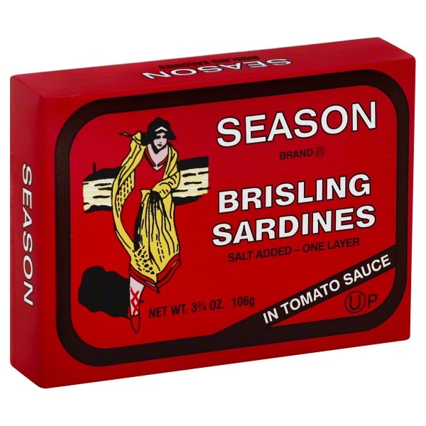 slide 1 of 4, Season Brand Brisling Sardines Salt Added In Tomato Sauce, 3.75 oz