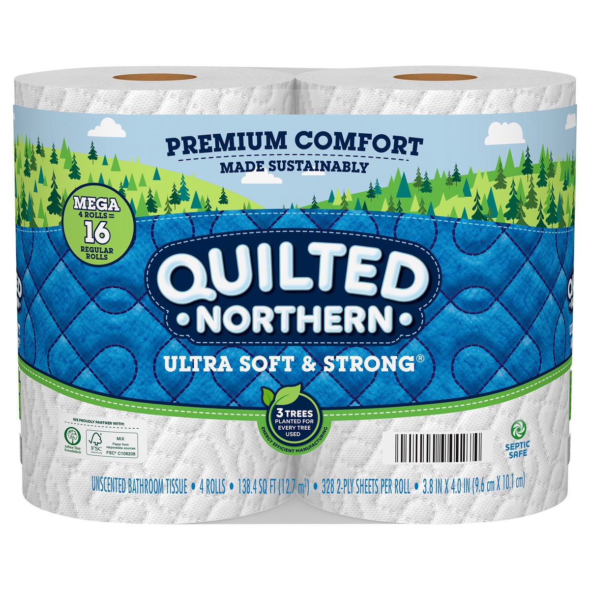 slide 1 of 1, Quilted Northern Ultra Soft & Strong 2-Ply Mega Rolls Unscented Bathroom Tissue 4 ea, 4 ct