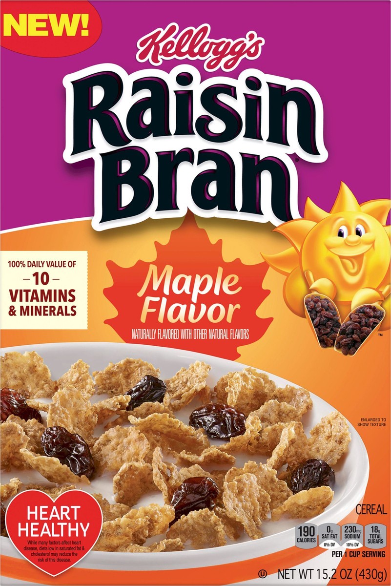 slide 3 of 9, Raisin Bran Kellogg's Raisin Bran Cold Breakfast Cereal Maple Flavor, 15.2oz Box, 1 Box, 15.2 oz