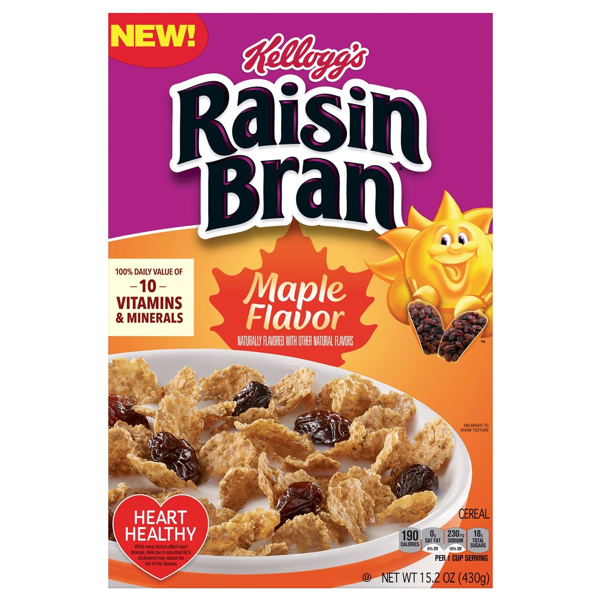 Raisin Bran Kellogg's Raisin Bran Cold Breakfast Cereal Maple, 15.26 oz