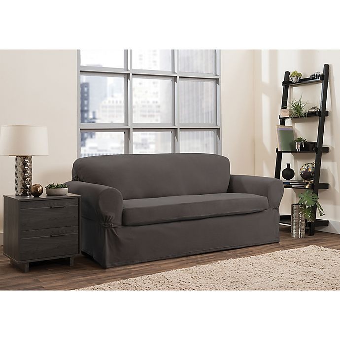 slide 1 of 6, Smart Fit Portland Stretch Sofa Slipcover - Charcoal, 2 ct