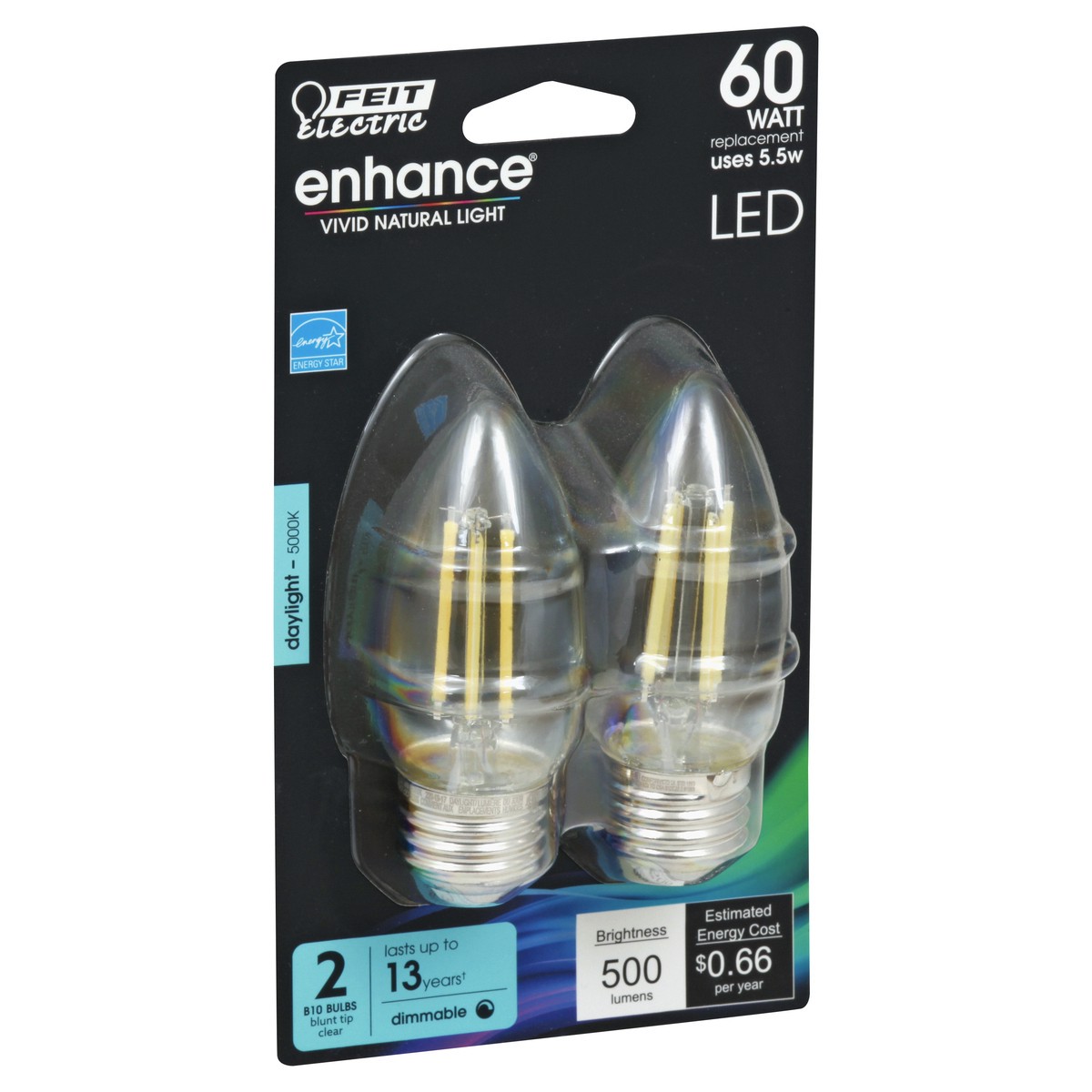 slide 10 of 10, Feit Electric Enhance 5.5 Watts LED Daylight Blunt Tip Clear Bulbs 2 ea, 2 ct