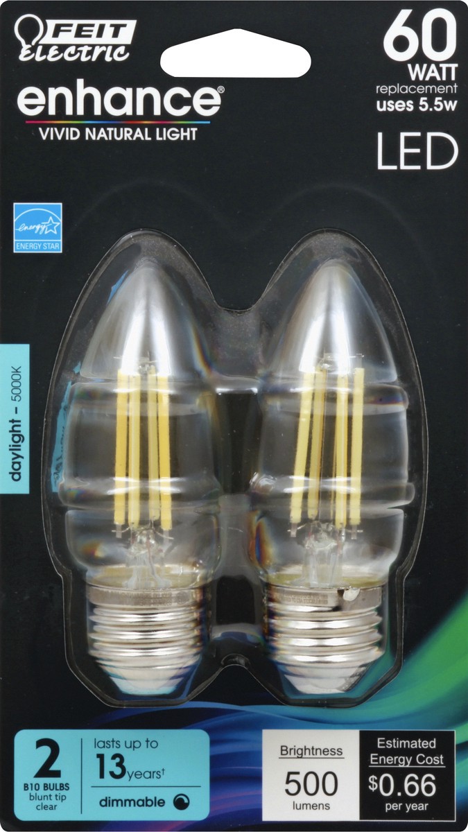 slide 9 of 10, Feit Electric Enhance 5.5 Watts LED Daylight Blunt Tip Clear Bulbs 2 ea, 2 ct