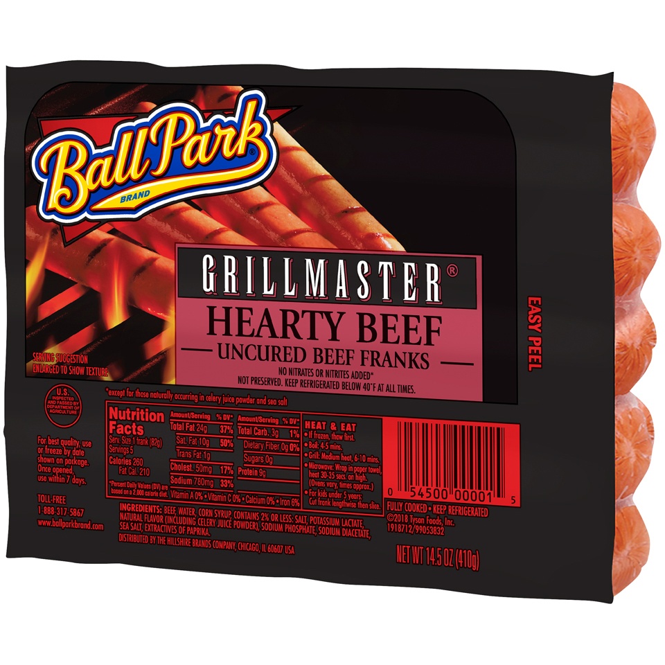 slide 3 of 5, Ball Park Grillmaster Hearty Beef Franks, 14.5 oz