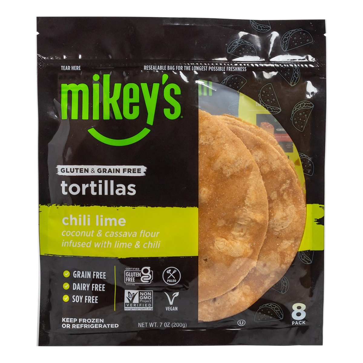 slide 1 of 1, Mikey's Gluten & Grain Free Chili Lime Tortillas, 8 ct