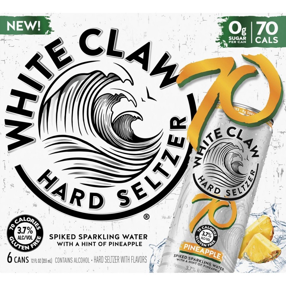 slide 5 of 5, White Claw Hard Seltzer White Claw 70 Pineapple Hard Seltzer - 6pk/12 fl oz Slim Cans, 6 ct; 12 fl oz