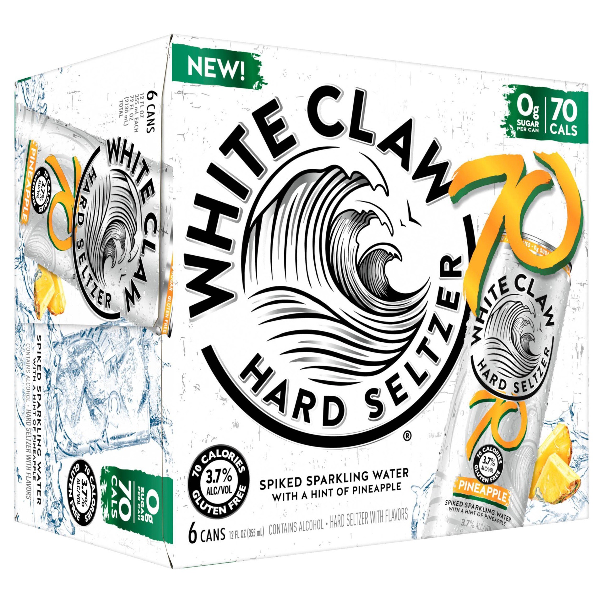 slide 1 of 5, White Claw Hard Seltzer White Claw 70 Pineapple Hard Seltzer - 6pk/12 fl oz Slim Cans, 6 ct; 12 fl oz