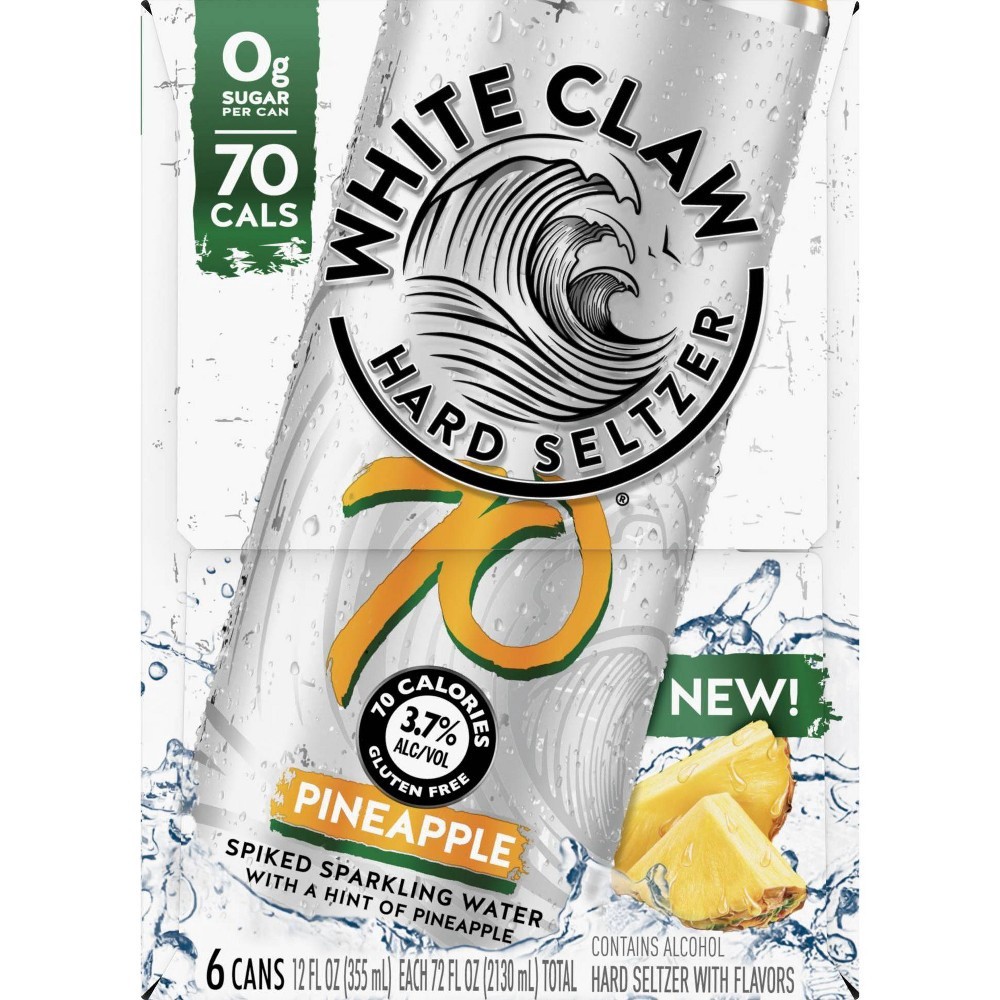 slide 4 of 5, White Claw Hard Seltzer White Claw 70 Pineapple Hard Seltzer - 6pk/12 fl oz Slim Cans, 6 ct; 12 fl oz