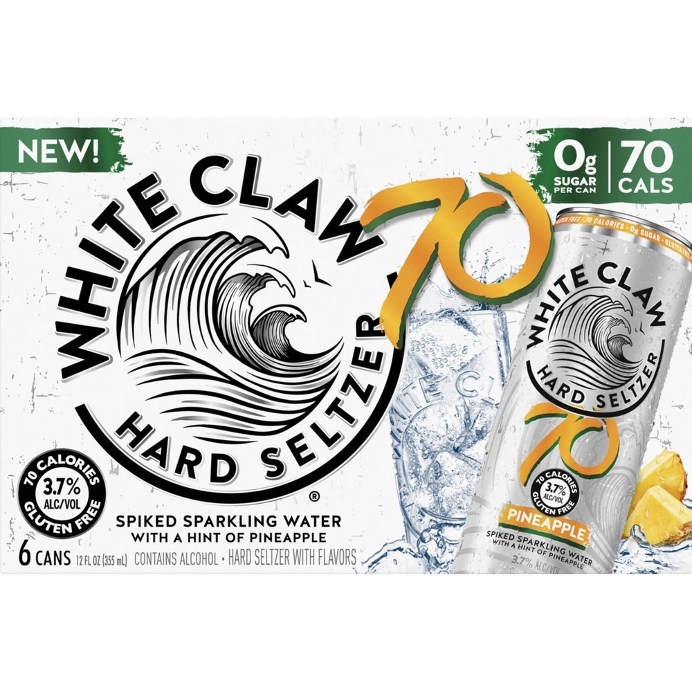 slide 2 of 5, White Claw Hard Seltzer White Claw 70 Pineapple Hard Seltzer - 6pk/12 fl oz Slim Cans, 6 ct; 12 fl oz