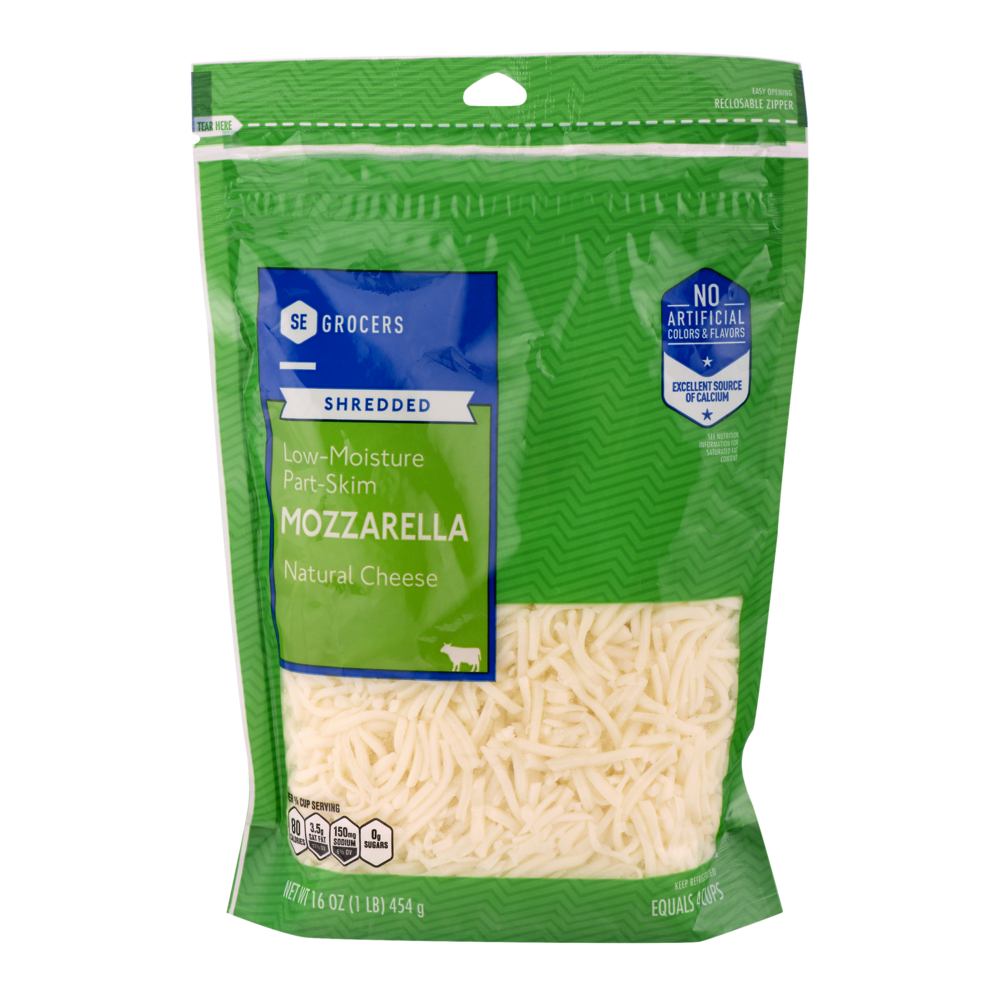 slide 1 of 1, SE Grocers Shredded Low-Moisture Part-Skim Mozzarella Natural Cheese, 16 oz