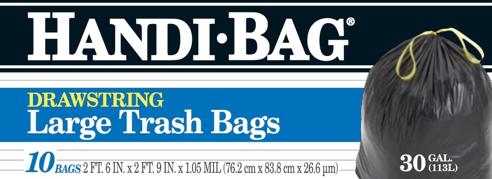 slide 1 of 1, Handi-Bag Drawstring Large Trash Bags, 10 ct; 30 gal