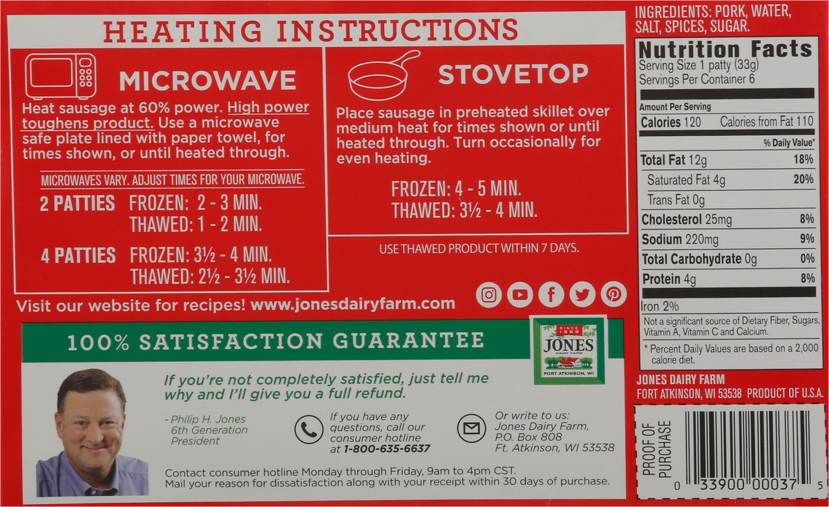 slide 5 of 9, Jones Dairy Farm Golden Brown Mild Pork Sausage Patties 6 ea, 6 ct