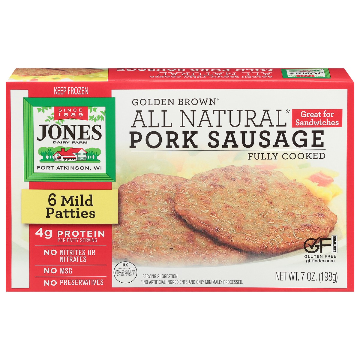 slide 1 of 9, Jones Dairy Farm Golden Brown Mild Pork Sausage Patties 6 ea, 6 ct