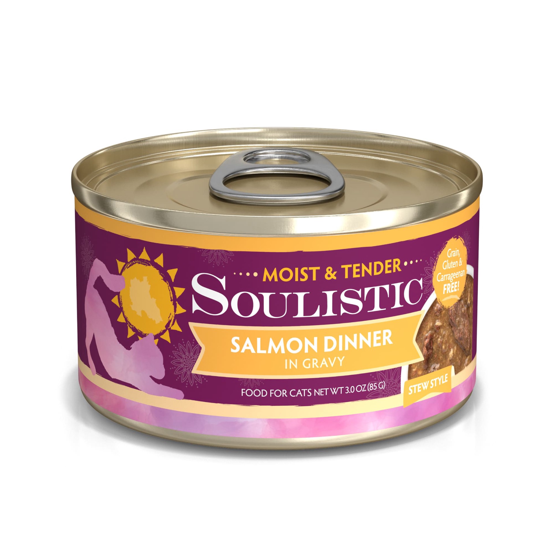 slide 1 of 1, Soulistic Moist & Tender Salmon Dinner Adult Canned Cat Food in Gravy, 3 oz