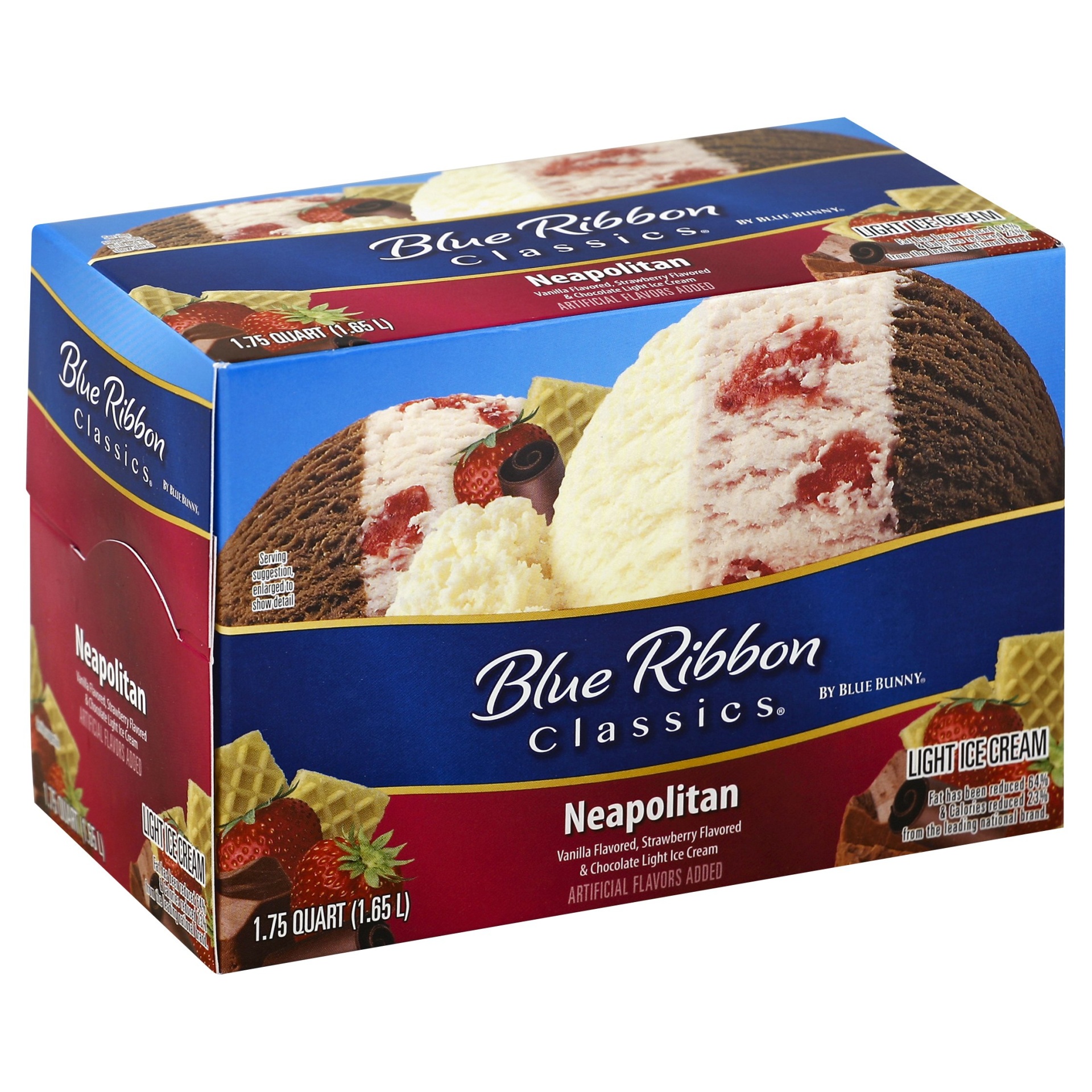 slide 1 of 8, Blue Ribbon Classics by Blue Bunny Neapolitan Light Ice Cream, 1.75 qt