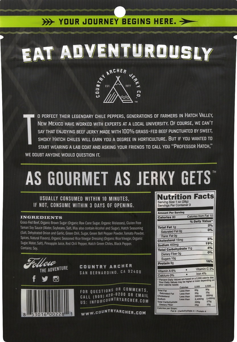 slide 6 of 8, Country Archer Hatch Chile Beef Jerky, 3 oz