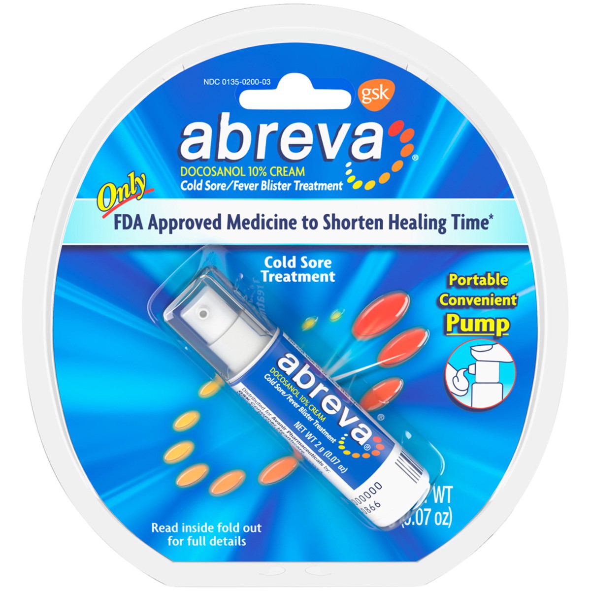 slide 1 of 7, Abreva 10% Docosanol Cold Sore Treatment, Treats Your Fever Blister in 2.5 Days - 0.07 oz Pump, 0.07 oz