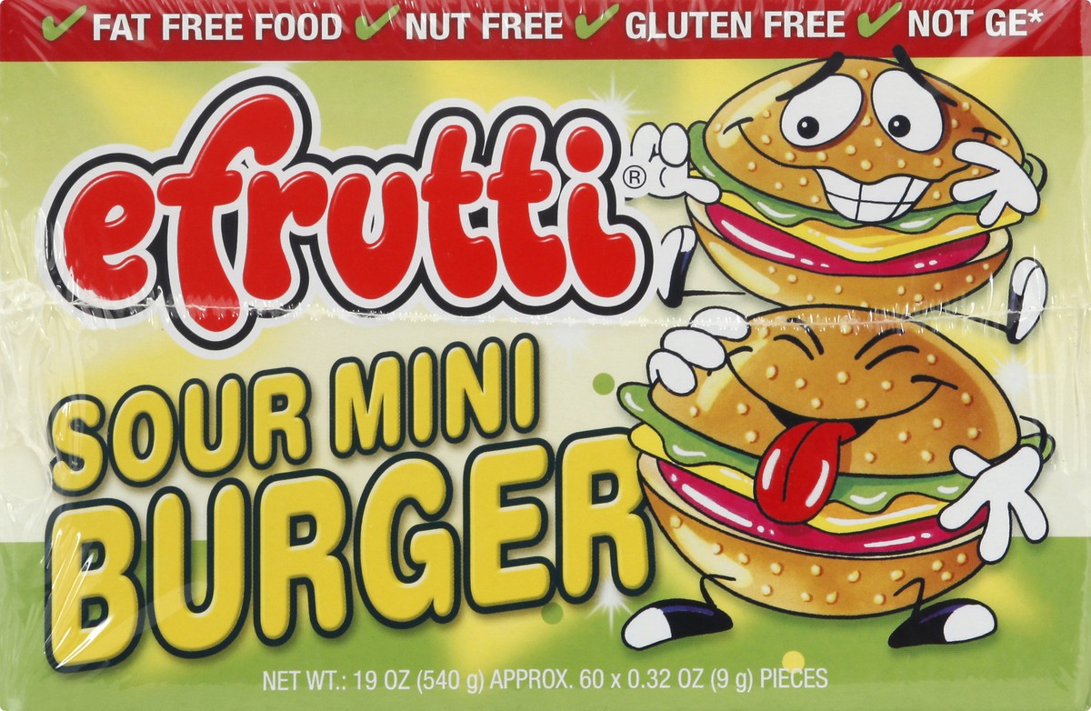 slide 1 of 10, eFrutti Sour Mini Burger Gummi Candy 60 ea, 60 ct