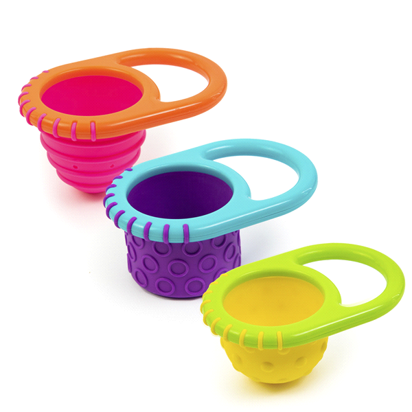 slide 1 of 4, Sassy Fill Cup Bath Toys, 3 ct