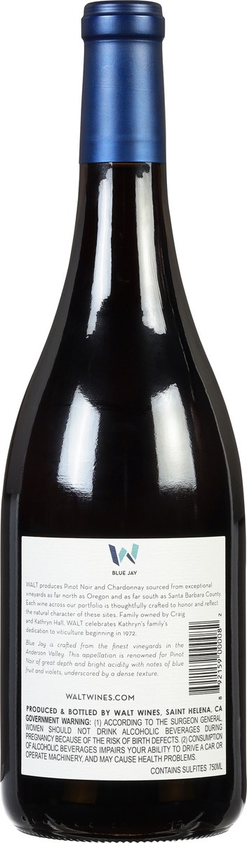 slide 6 of 9, Walt Pinot Noir, Blue Jay, Anderson Valley, 750 ml