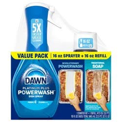 Dawn Powerwash Spray, Dish Soap, Dishwashing Liquid, Fresh, 1 Starter Kit + 1 Refill, 2x16 Fl Oz