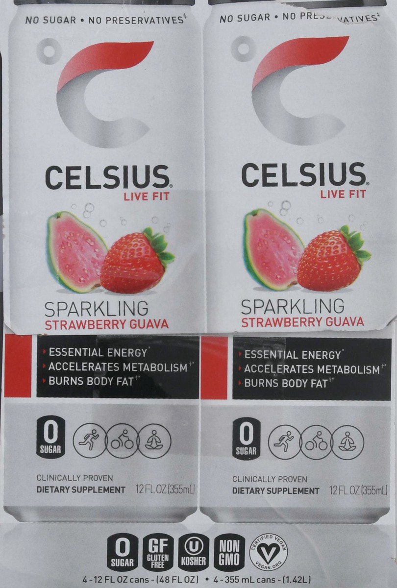 slide 2 of 9, CELSIUS Life Fit Strawberry Guava Energy Drink - 4 ct, 48 oz