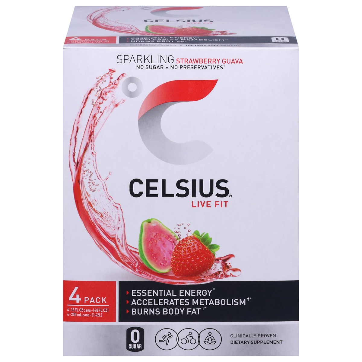 slide 1 of 9, CELSIUS Life Fit Strawberry Guava Energy Drink - 4 ct, 48 oz