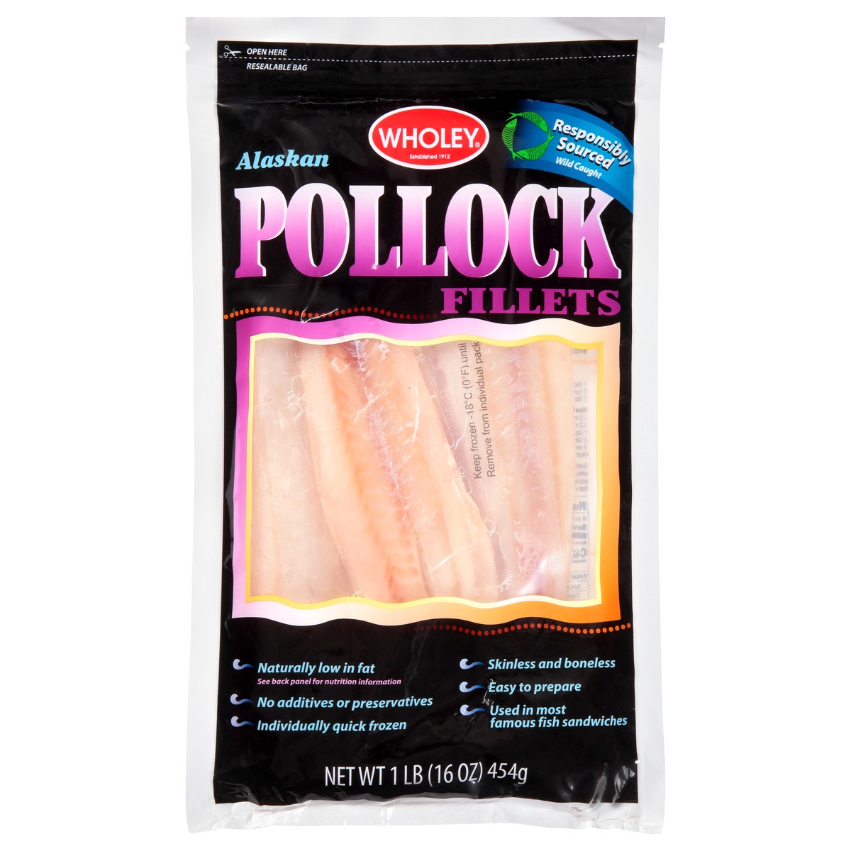 slide 5 of 13, Wholey Alaskan Fillets Pollock 1 lb, 1 lb