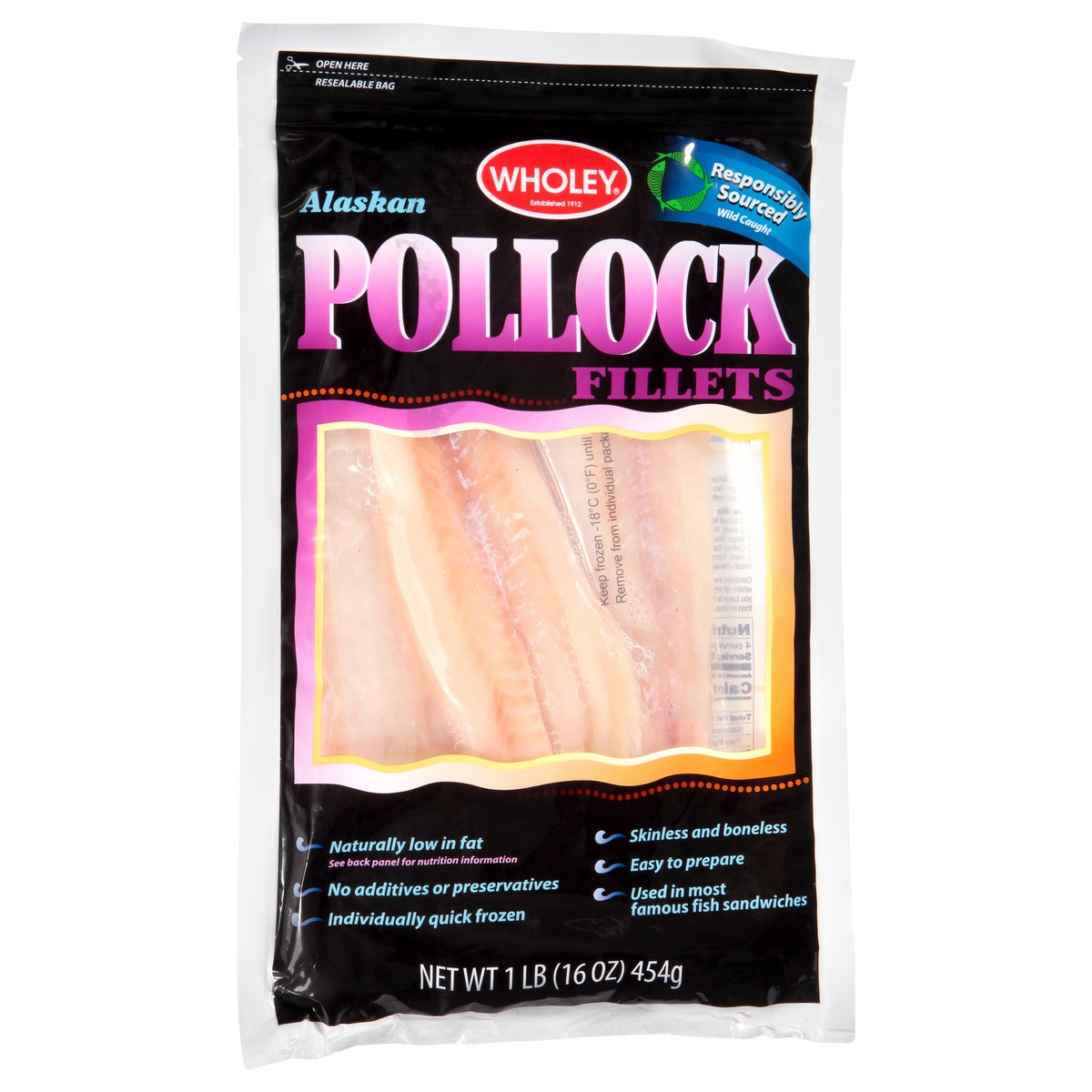 slide 11 of 13, Wholey Alaskan Fillets Pollock 1 lb, 1 lb