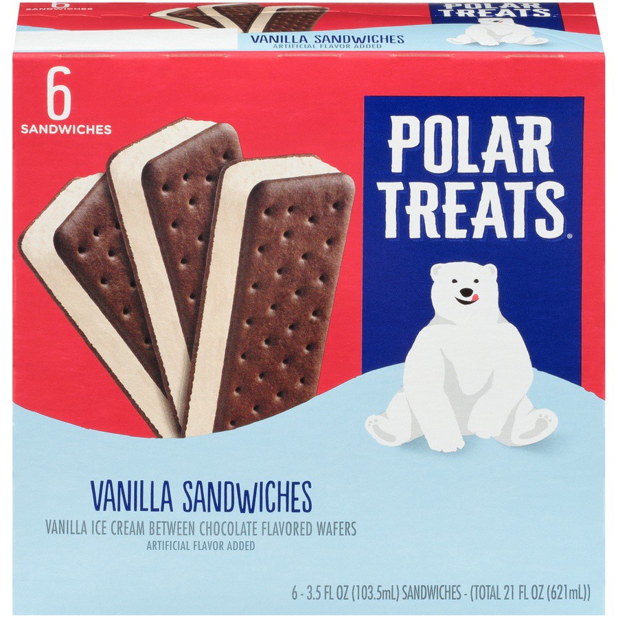 slide 1 of 7, Polar Treats Vanilla Ice Cream Sandwich, 6 ct