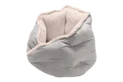 Furhaven Round Teacup Minky Plush & Velvet Calming Washable Hug Nest Dog Bed, 18" L, Small, Silver Gray