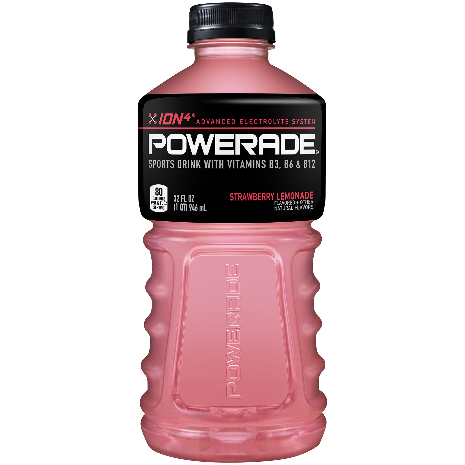 slide 2 of 4, POWERADE Strawberry Lemonade, ION4 Electrolyte Enhanced Fruit Flavored Sports Drink w/ Vitamins B3, B6, and B12, Replenish Sodium, Calcium, Potassium, Magnesium, 32 fl oz, 32 fl oz