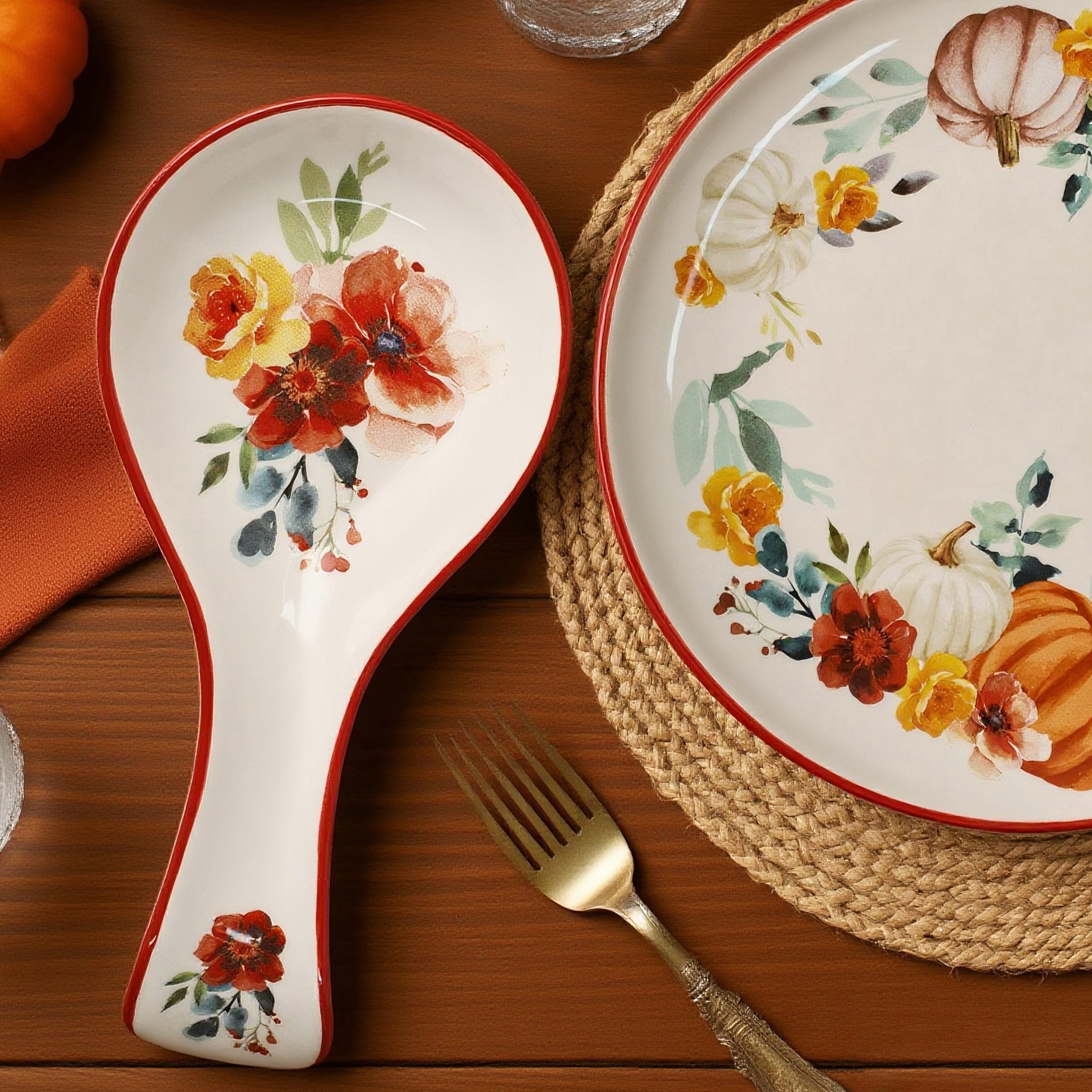 slide 3 of 3, 9.5" Fall Floral Spoon Rest By Ashland, 9.5 in x 4.6 in x 1.2 in