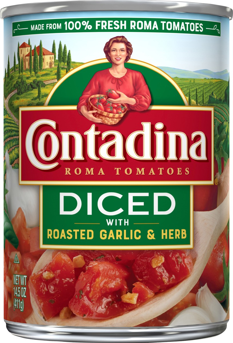 slide 1 of 9, Contadina with Roasted Garlic & Herb Diced Roma Tomatoes 14.5 oz, 14.5 oz