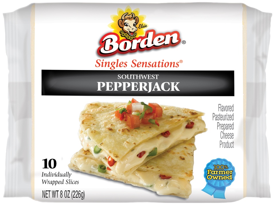 slide 1 of 2, Borden Singles Sensations Southwest Pepperjack Cheese Singles, 8 oz