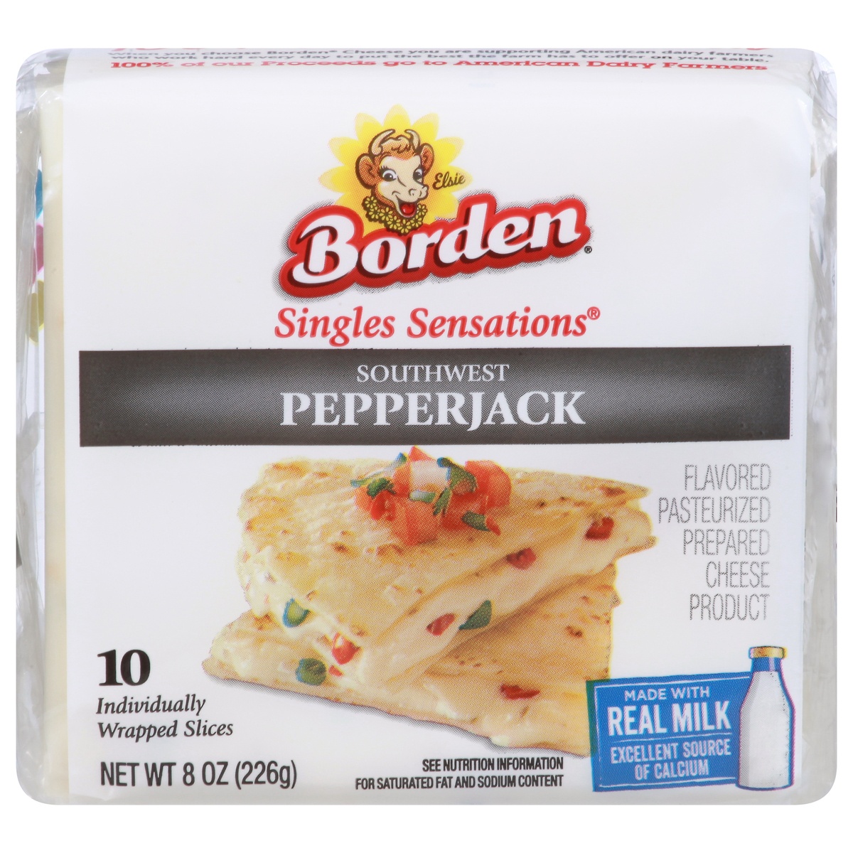 slide 1 of 2, Borden Singles Sensations Southwest Pepperjack Cheese Singles, 8 oz