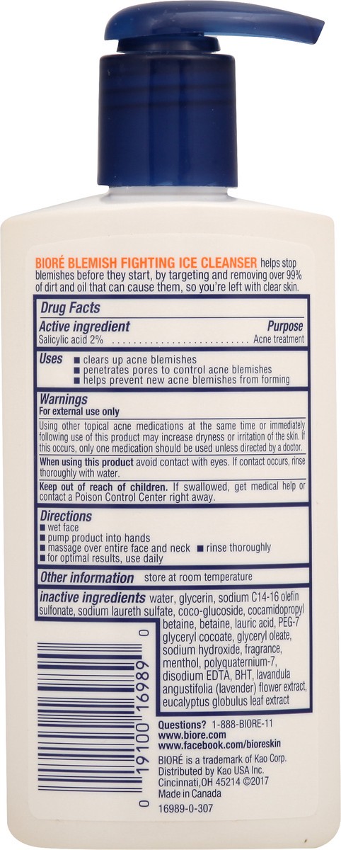 slide 5 of 9, Biore Face Wash, Blemish Fighting Ice Cleanser, Salicylic Acid, Clears and Helps Prevent Acne Breakouts, Cools & Refreshes Skin, Oil Free, 6.77 Oz, 6.77 fl oz