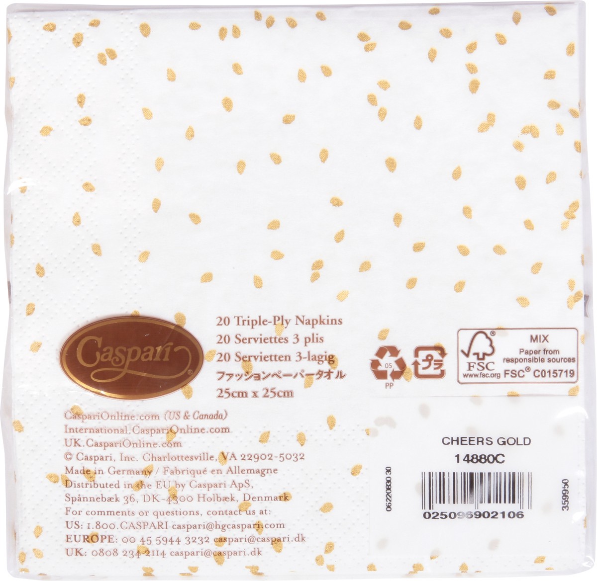 slide 7 of 9, Caspari 3-Ply Cheers Gold Napkins 20 ea, 20 ct