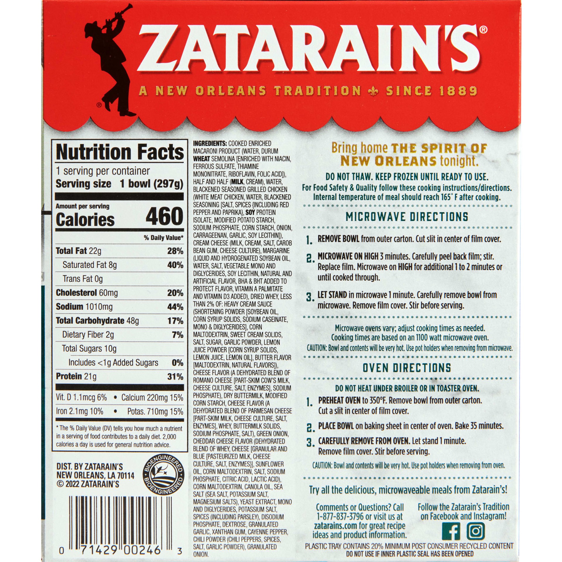 Zatarain's Frozen Meal - Blackened Chicken Alfredo