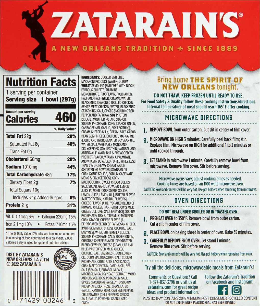 slide 5 of 13, Zatarain's Frozen Meal - Blackened Chicken Alfredo, 10.5 oz