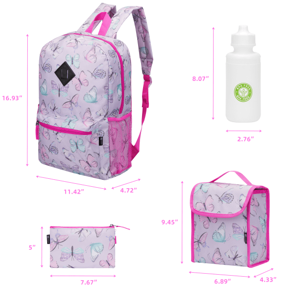 slide 7 of 10, Quest 4-Piece Backpack Combo, Purple Butterfly, 4 pc